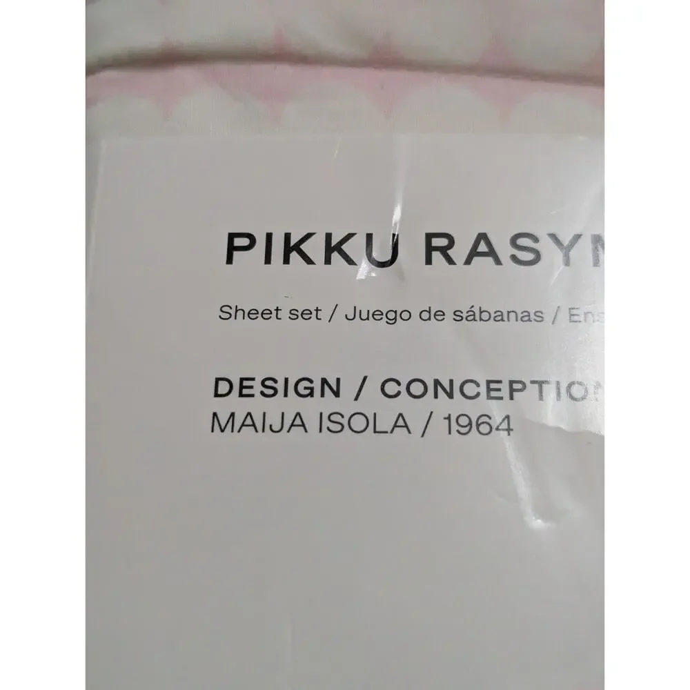 Marimekko Pikku Rasymatto Pink Maija Isola 100% Cotton Queen Sheet Set Polkadots